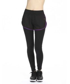 Women Fitness Yoga Workout Leisure Elastic False Two-piece Ninth Pants Leggings Sportswear
