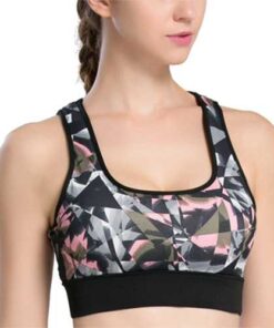 Women Shockproof Wireless Sport Bra Geometric Printed Breathable Yoga Vest Underwear