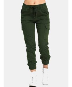 Drawstring Waist Solid Color Pants