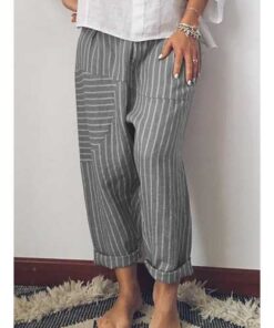 Striped Patchwork Elastic Waist Casual Pants