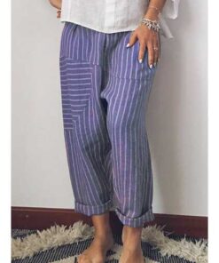 Alternative view of Striped Patchwork Elastic Waist Casual Pants