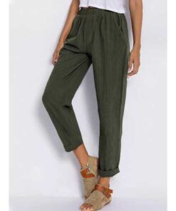 Solid Color Elastic Waist Casual Harem Pants