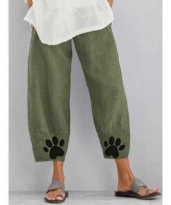 Paw Printed Elastic Waist Casual Pants