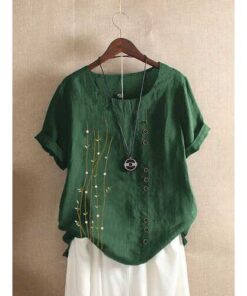 Alternative view of Embroidery O-neck Button T-shirt