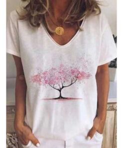 Print Casual V-Neck T-shirt