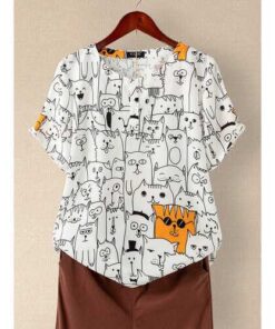 Cartoon Printed O-Neck T-shirt