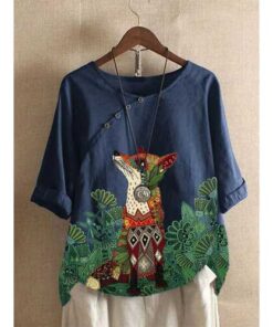 Cartoon Animal Floral Printed T-shirt
